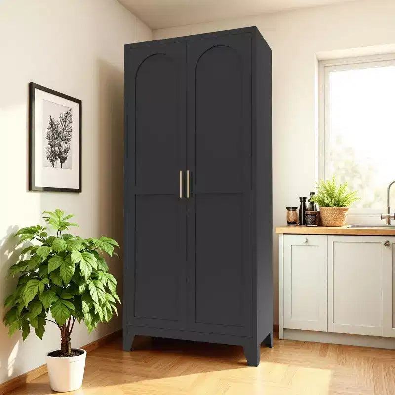 Armadio 71" a 2 ante, armadio in metallo con ante e ripiani regolabili, per camera da letto, soggiorno, cucina, nero