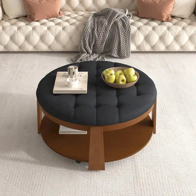 Tavolino da salotto rotondo moderno grande con pouf