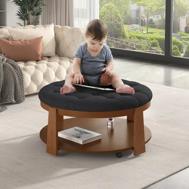 Tavolino da salotto rotondo moderno grande con pouf