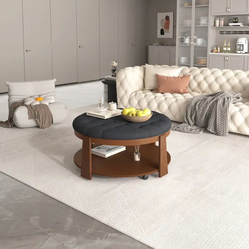 Tavolino da salotto rotondo moderno grande con pouf