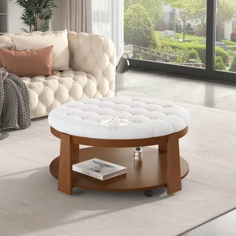Tavolino da salotto rotondo moderno grande con pouf