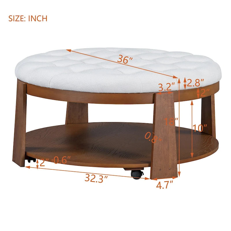 Tavolino da salotto rotondo moderno grande con pouf