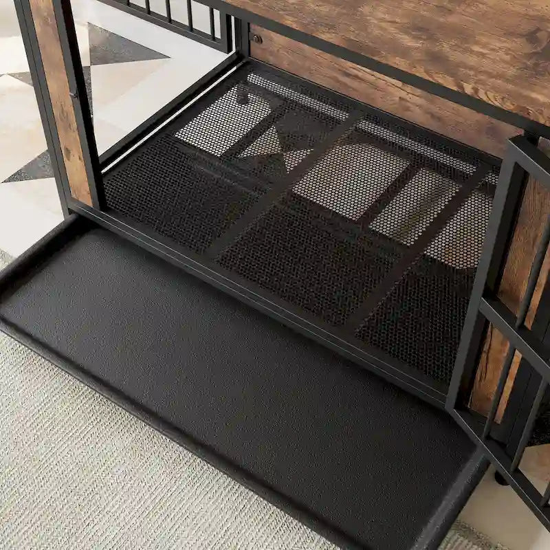 Mobili per Cani, Tavolino per Cani in Legno, Gabbia per Cani da 38,9 con 2 Ante Scorrevoli e Telaio in Ferro Spesso, Cuccia Decorativa per Animali Domestici