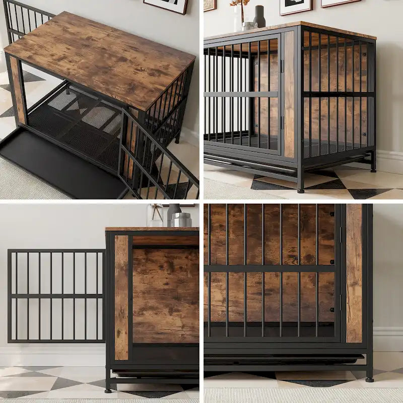 Mobili per Cani, Tavolino per Cani in Legno, Gabbia per Cani da 38,9 con 2 Ante Scorrevoli e Telaio in Ferro Spesso, Cuccia Decorativa per Animali Domestici