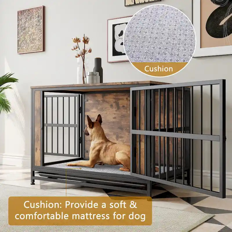 Mobili per Cani, Tavolino per Cani in Legno, Gabbia per Cani da 38,9 con 2 Ante Scorrevoli e Telaio in Ferro Spesso, Cuccia Decorativa per Animali Domestici