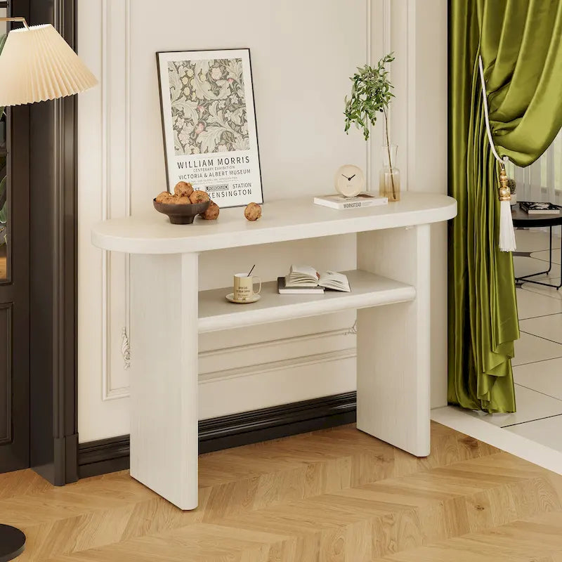 Consolle elegante e minimalista con bordi arrotondati e ripiano robusto per ingresso e soggiorno
