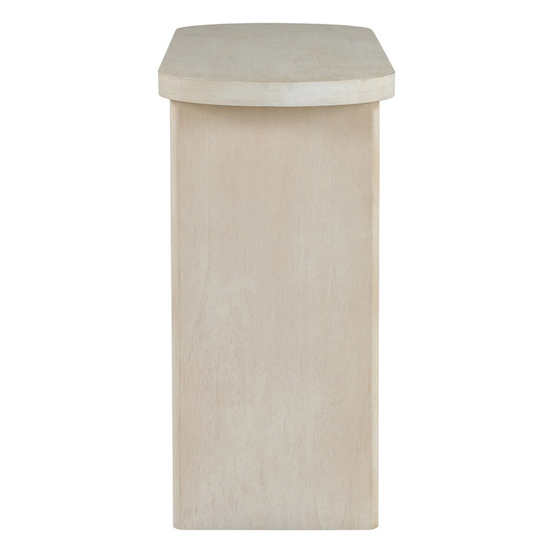 Consolle elegante e minimalista con bordi arrotondati e ripiano robusto per ingresso e soggiorno