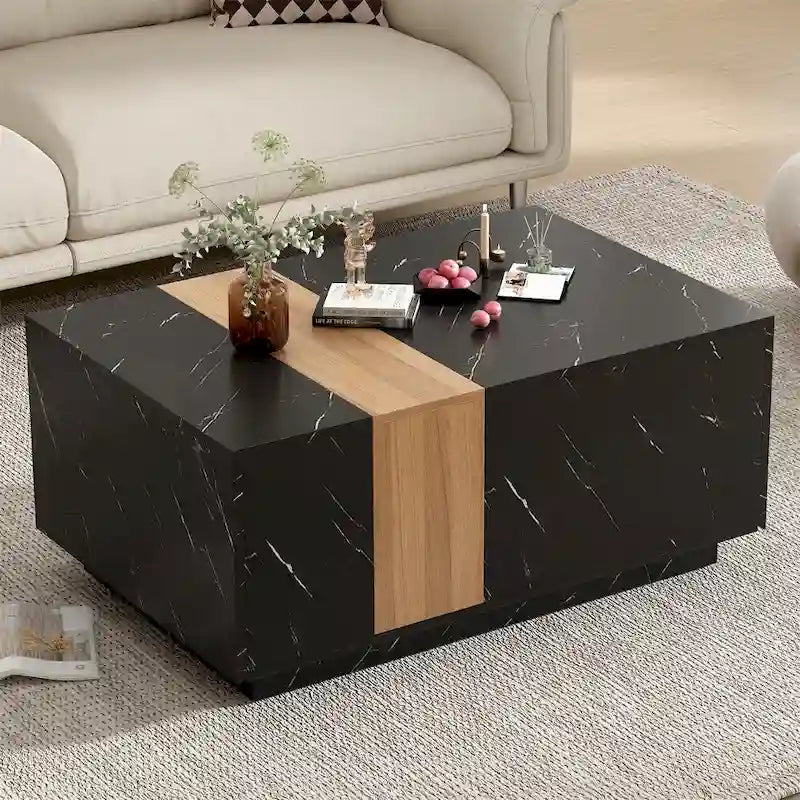 Tavolino da salotto con 2 cassetti contenitore e finitura effetto legno