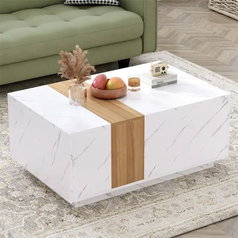 Tavolino da salotto con 2 cassetti contenitore e finitura effetto legno