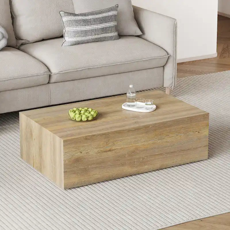Table basse moderne en MDF, motifs texture bois clair, design élégant, 100*60*30 cm