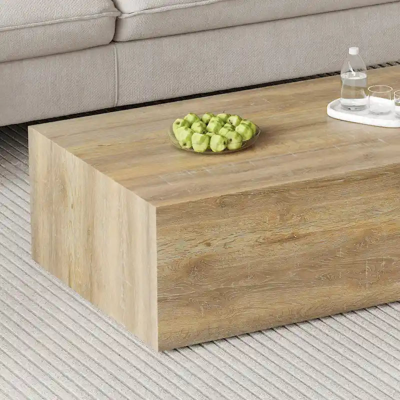 Table basse moderne en MDF, motifs texture bois clair, design élégant, 100*60*30 cm