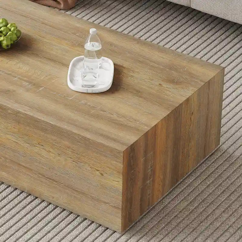 Table basse moderne en MDF, motifs texture bois clair, design élégant, 100*60*30 cm
