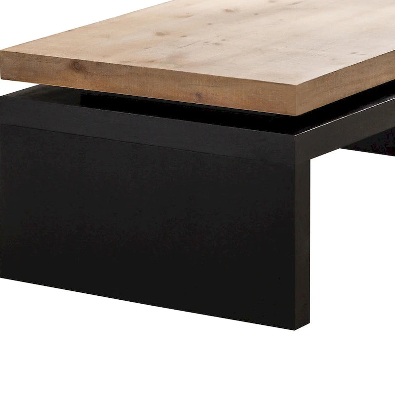Table de salon en bois noir et naturel Table basse polyvalente Table à plateau en bois à 2 niveaux