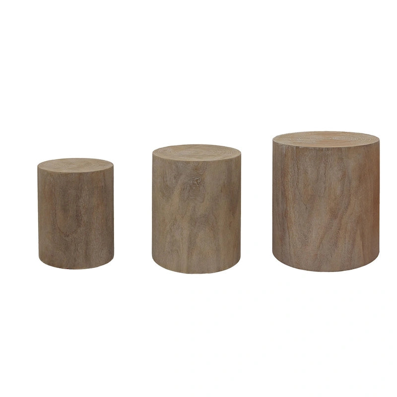 Set di 3 tavolini da caffè rustici in legno con motivi a venature distintivi - Perfetti per il soggiorno