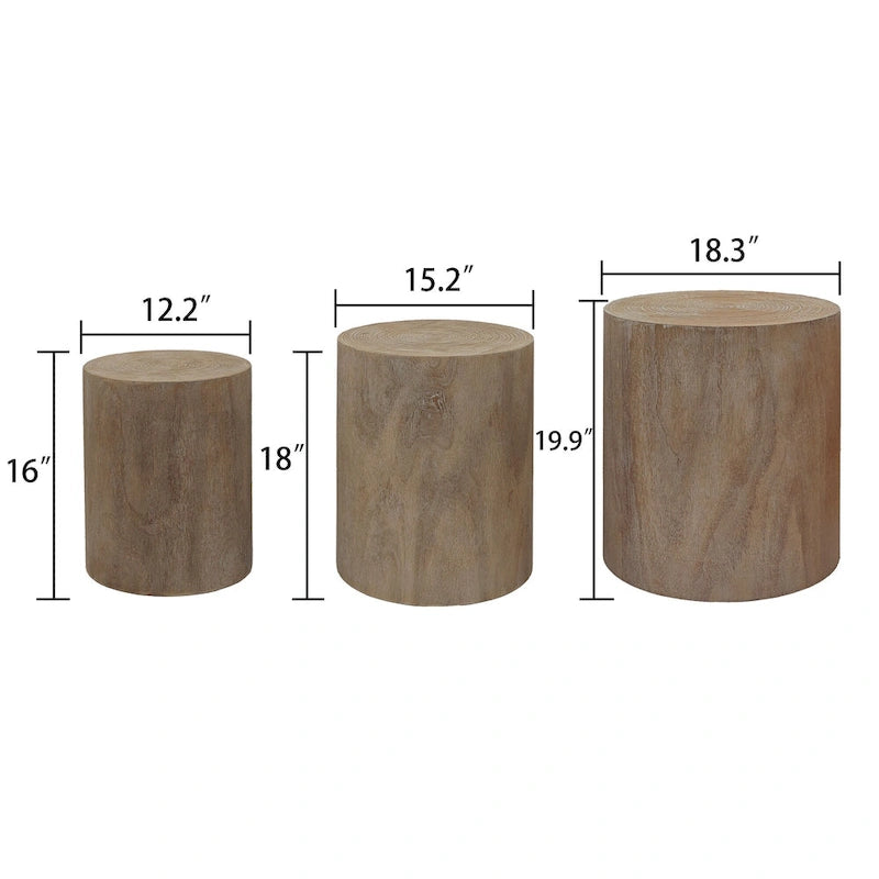 Set di 3 tavolini da caffè rustici in legno con motivi a venature distintivi - Perfetti per il soggiorno