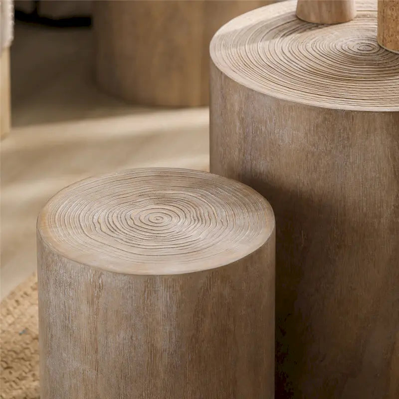 Set di 3 tavolini da caffè rustici in legno con motivi a venature distintivi - Perfetti per il soggiorno