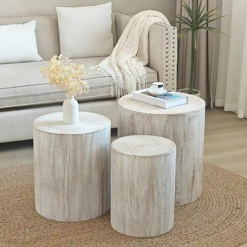 Set di 3 tavolini da caffè rustici in legno con motivi a venature distintivi - Perfetti per il soggiorno