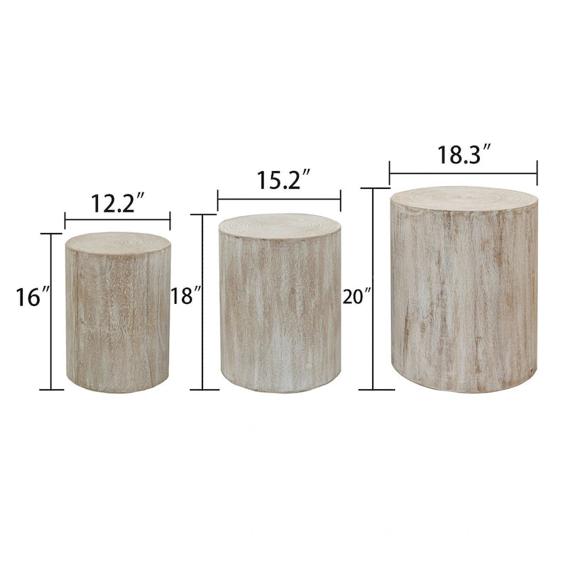Set di 3 tavolini da caffè rustici in legno con motivi a venature distintivi - Perfetti per il soggiorno