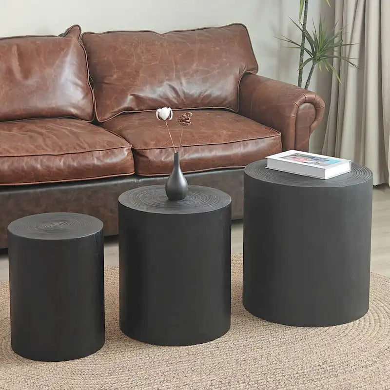 Set di 3 tavolini da caffè rustici in legno con motivi a venature distintivi - Perfetti per il soggiorno