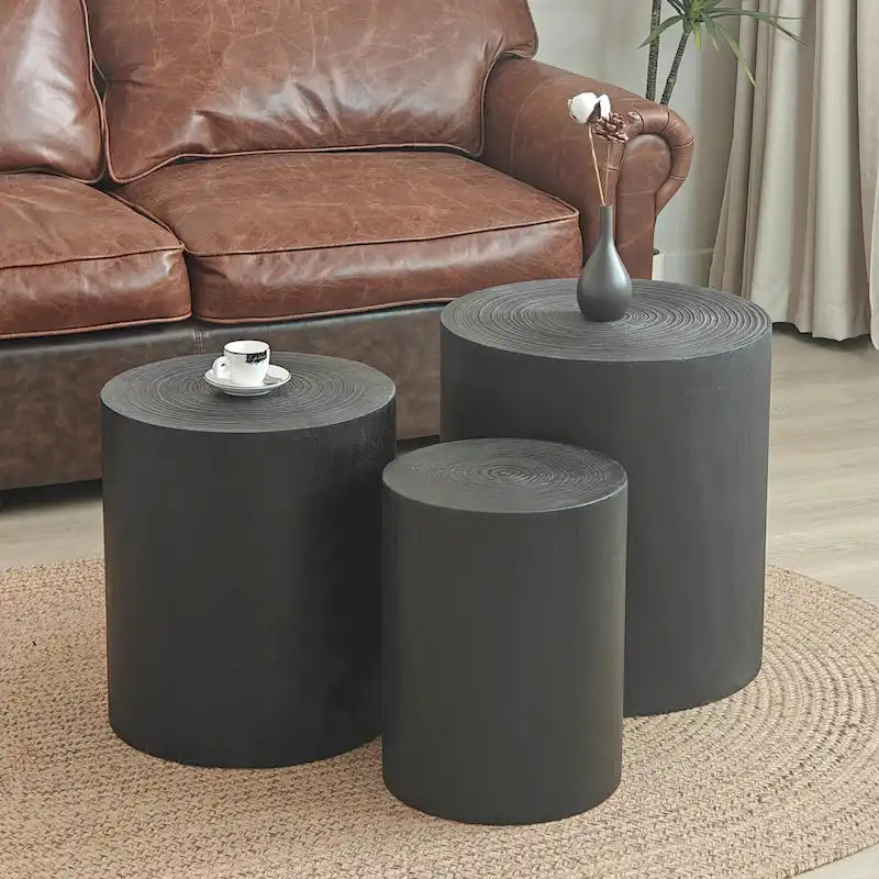 Set di 3 tavolini da caffè rustici in legno con motivi a venature distintivi - Perfetti per il soggiorno