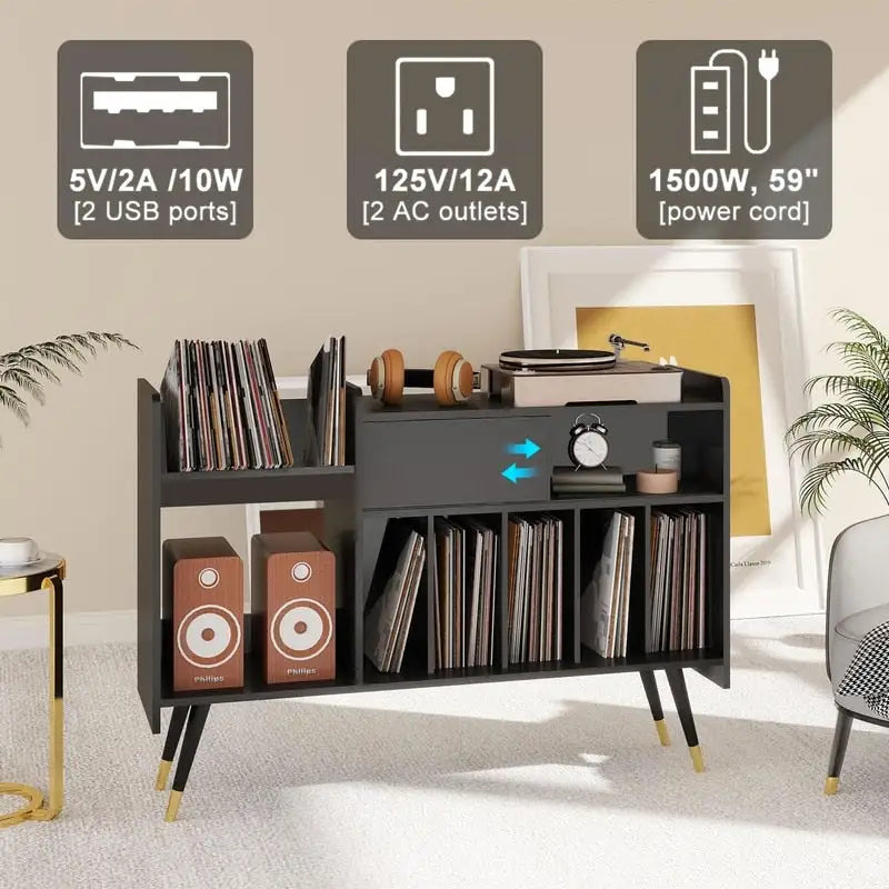 Mobile giradischi con contenitore per vinili - 13.78P x 47.24L x 33.66A