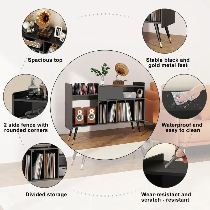 Mobile giradischi con contenitore per vinili - 13.78P x 47.24L x 33.66A