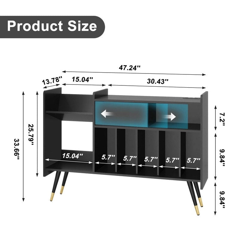 Mobile giradischi con contenitore per vinili - 13.78P x 47.24L x 33.66A