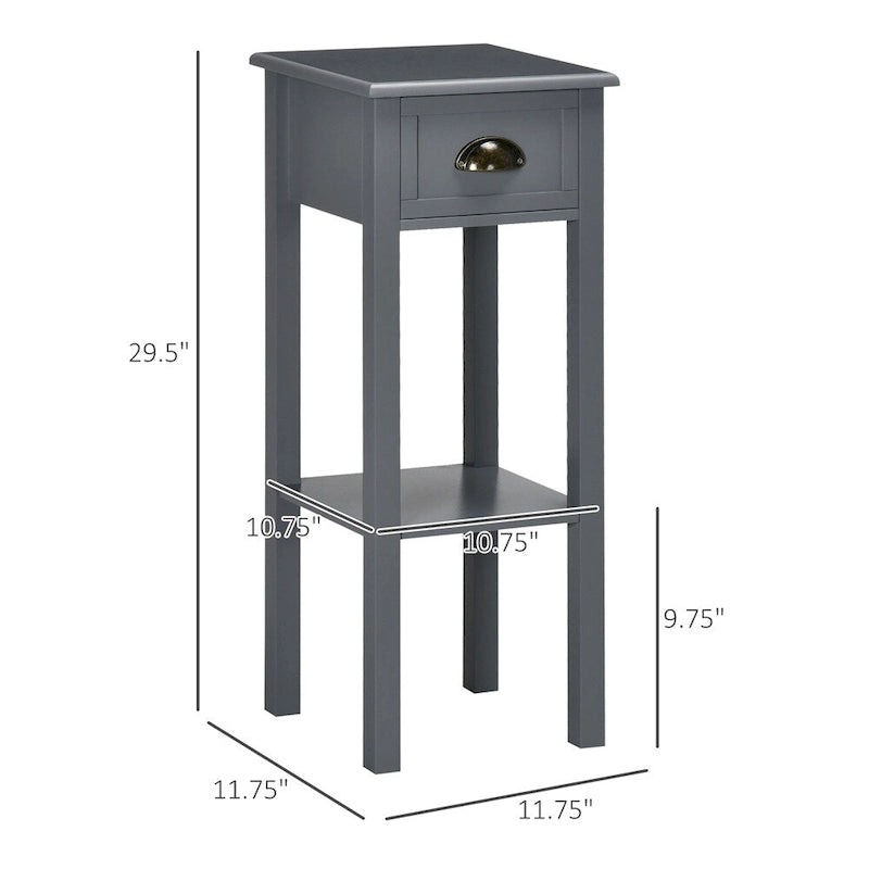 Table d'appoint à 2 niveaux avec tiroir, table de chevet étroite avec étagère inférieure