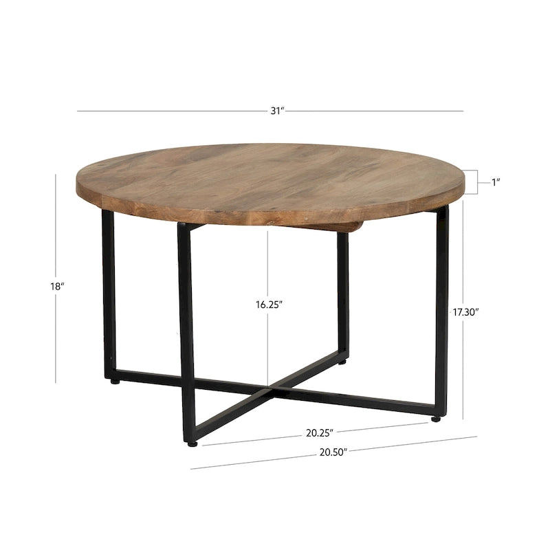 Table basse Tayla en bois naturel et fer forgé