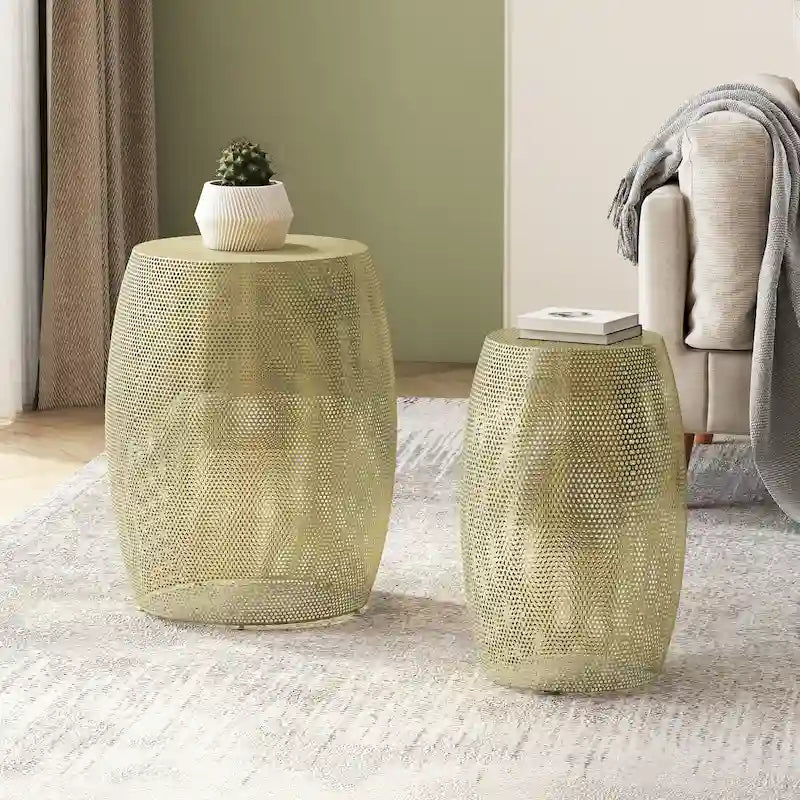 Christopher Knight Home Set di 2 tavolini rotondi in metallo con struttura cava - 16,5 L x 16,5 P x 20,75 H