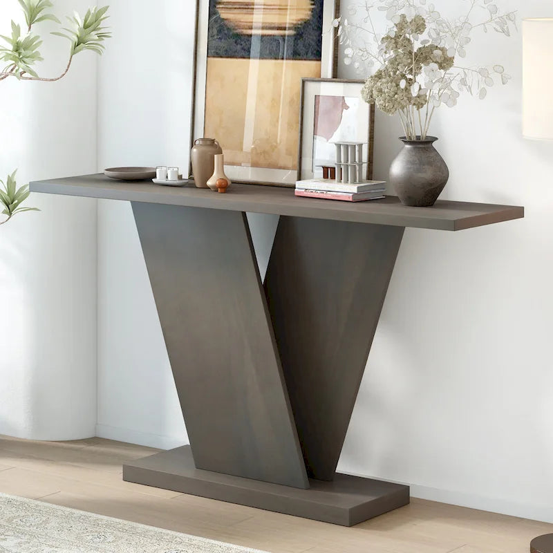 Christopher Knight Home - Tavolino Consolle Elegante Mirod con Impiallacciatura in Legno Naturale e Robusta Base a V