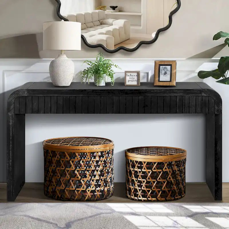 GDFStudio - Consolle Evelyn vintage stile rustico da 59 pollici con due cassetti a scomparsa