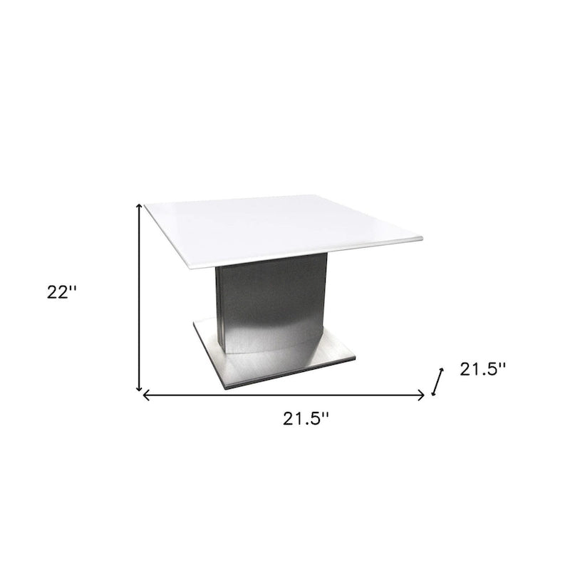 HomeRoots Tavolino Piedistallo Quadrato in Marmo Bianco e Argento e Metallo - 21.5" X 22" X 21.5"