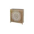 Mobiletto con 1 Ripiano e 2 Ante, Intagliato in Legno Floreale, per Camera - Marrone - Roche River Decor