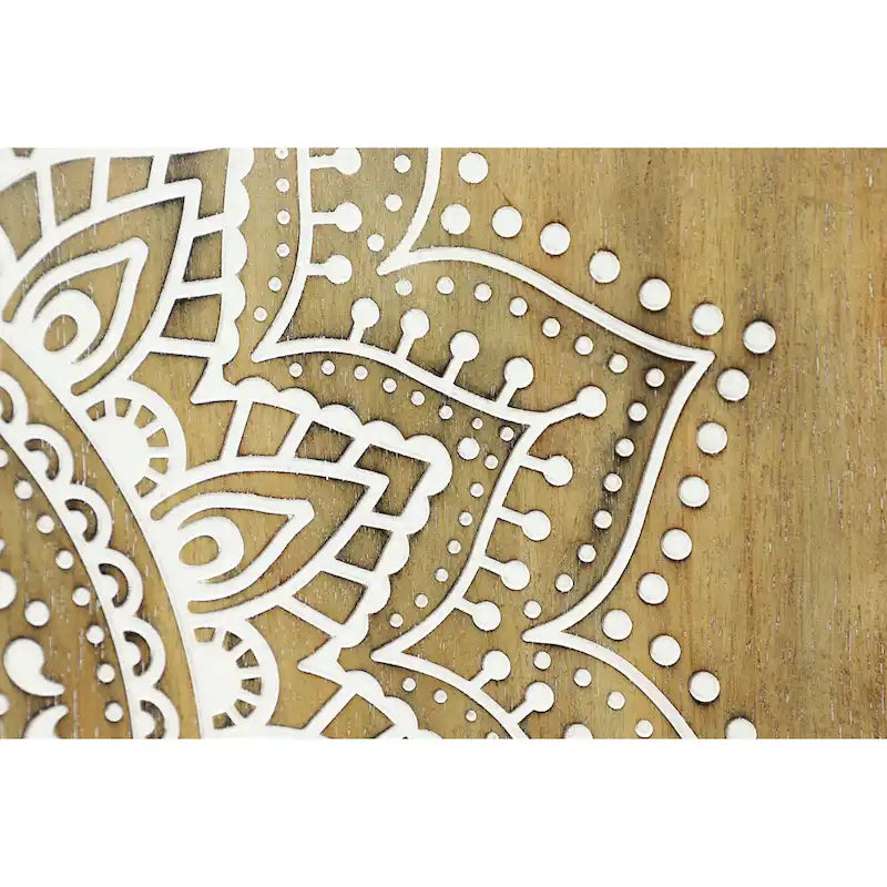 Mobiletto con 1 Ripiano e 2 Ante, Intagliato in Legno Floreale, per Camera - Marrone - Roche River Decor