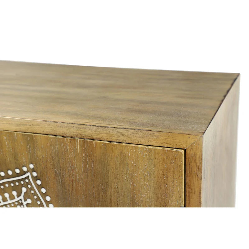 Mobiletto con 1 Ripiano e 2 Ante, Intagliato in Legno Floreale, per Camera - Marrone - Roche River Decor