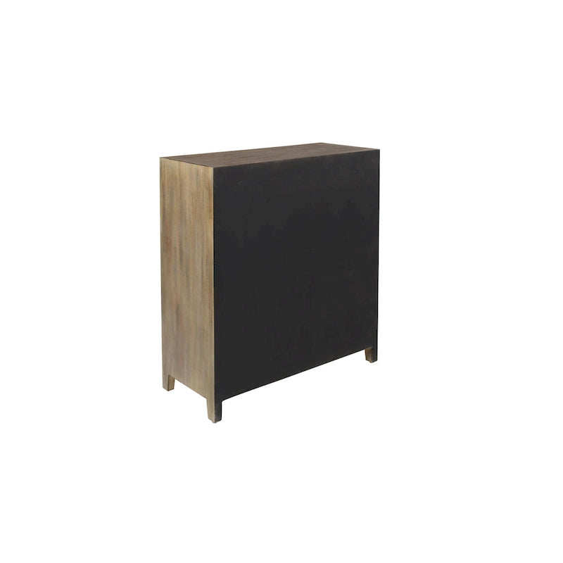 Mobiletto con 1 Ripiano e 2 Ante, Intagliato in Legno Floreale, per Camera - Marrone - Roche River Decor