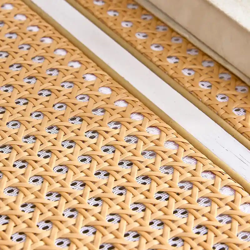 Tavolino da caffè bianco a doppio strato, tavolino laterale in vetro effetto rattan, tavolo rettangolare in legno massello per soggiorno
