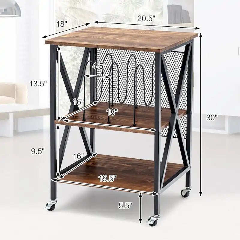 Costway Meuble de rangement pour disques vinyles, support pour platine vinyle roulant à 3 niveaux - Voir détails