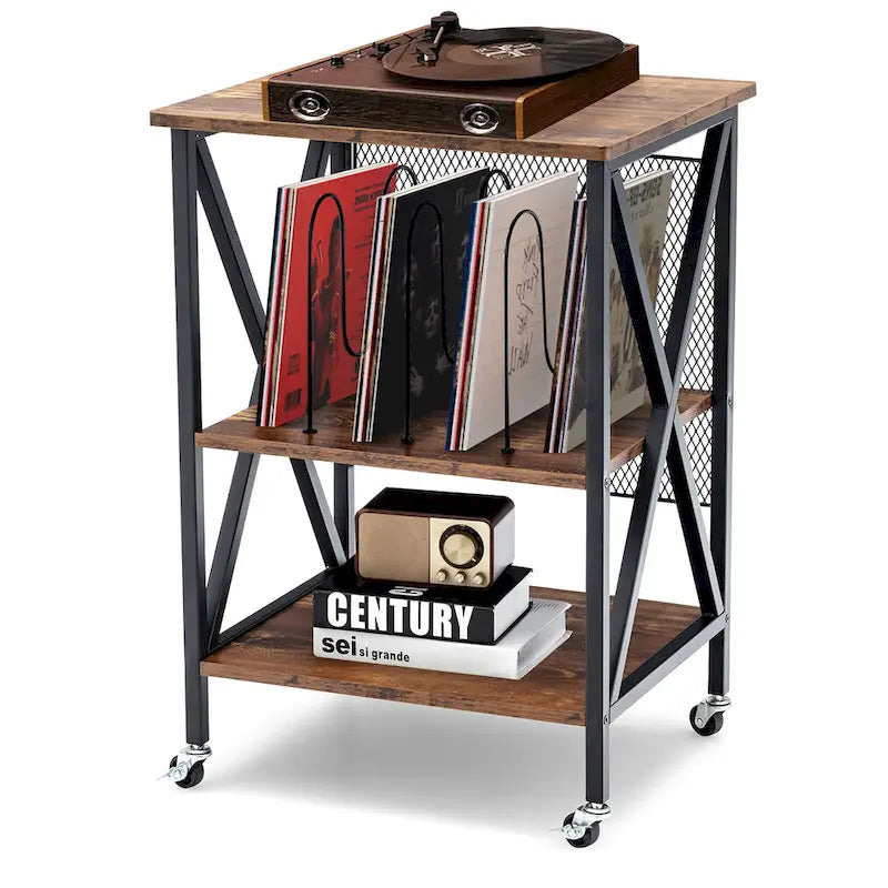 Costway Meuble de rangement pour disques vinyles, support pour platine vinyle roulant à 3 niveaux - Voir détails