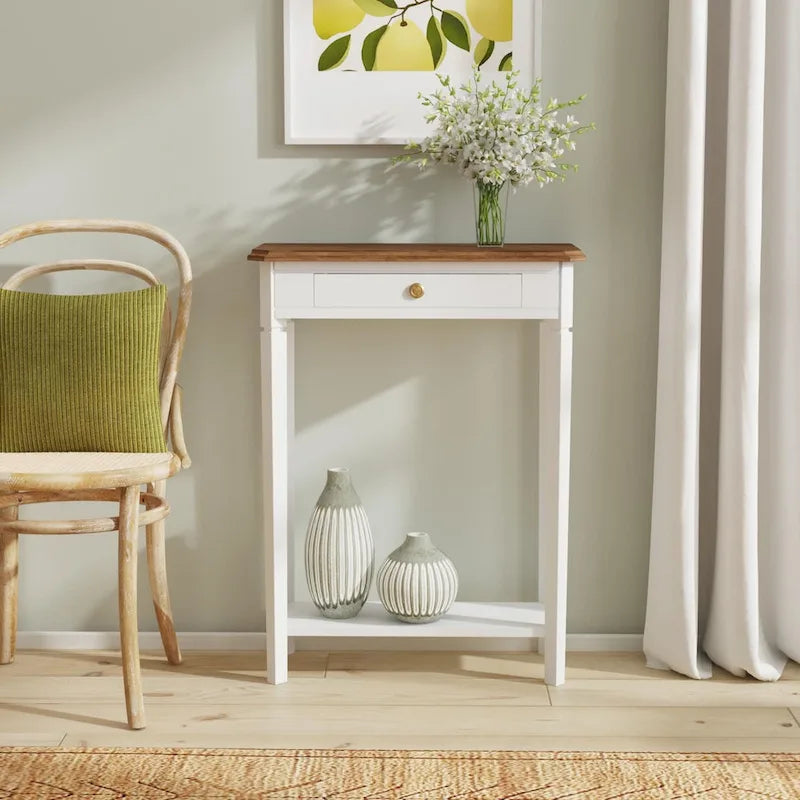 Console d'appoint Marnie bicolore à 1 tiroir en bois massif avec étagère par East at Main
