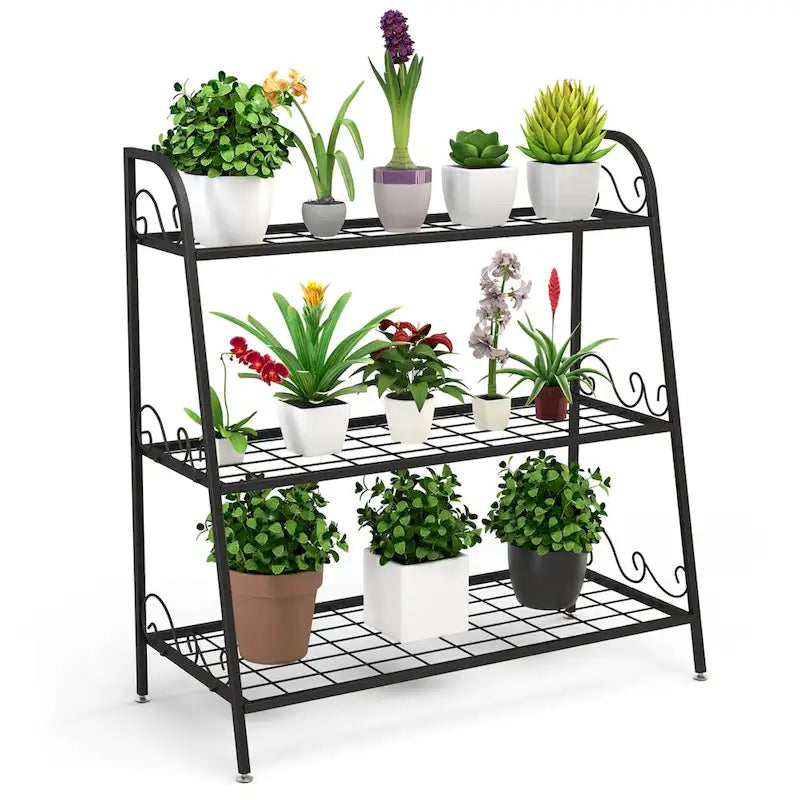 Costway Support à Plantes Métal à 3 Niveaux Étagère Porte-Pots Présentoir à Fleurs
