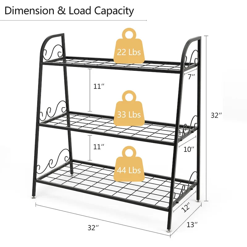 Costway Support à Plantes Métal à 3 Niveaux Étagère Porte-Pots Présentoir à Fleurs
