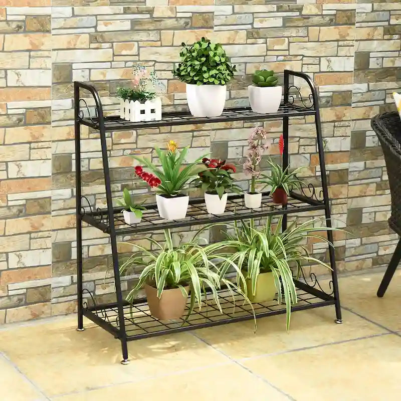 Costway Support à Plantes Métal à 3 Niveaux Étagère Porte-Pots Présentoir à Fleurs