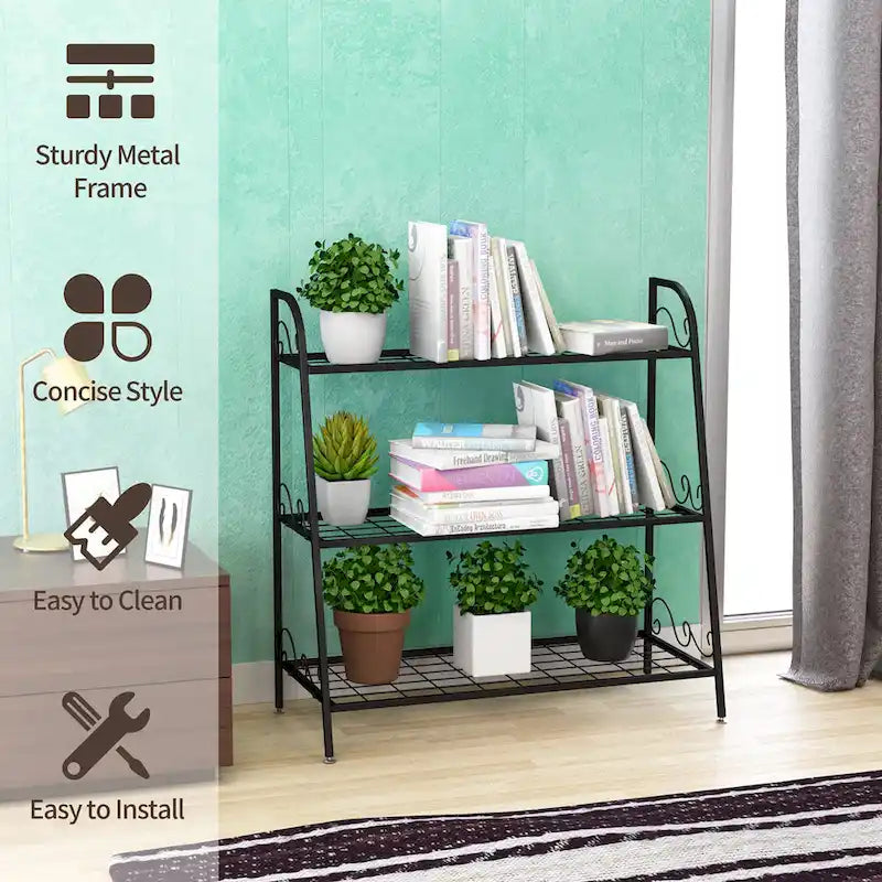 Costway Support à Plantes Métal à 3 Niveaux Étagère Porte-Pots Présentoir à Fleurs