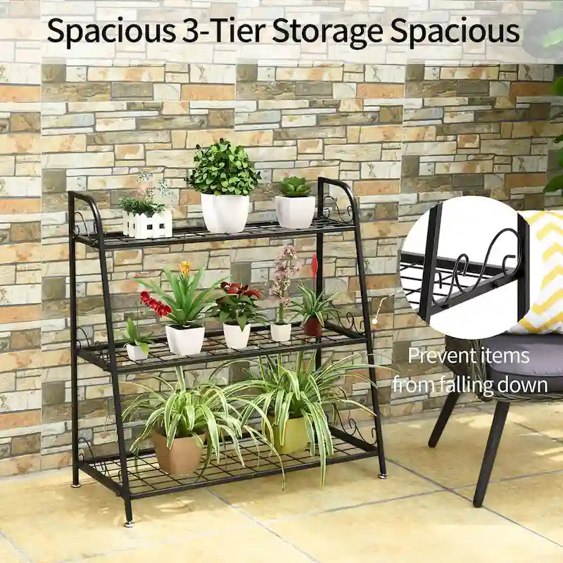 Costway Support à Plantes Métal à 3 Niveaux Étagère Porte-Pots Présentoir à Fleurs