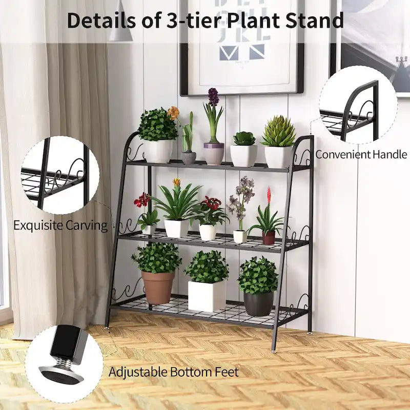 Costway Support à Plantes Métal à 3 Niveaux Étagère Porte-Pots Présentoir à Fleurs