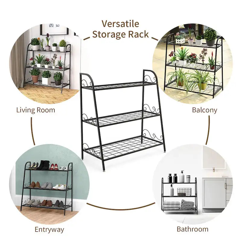 Costway Support à Plantes Métal à 3 Niveaux Étagère Porte-Pots Présentoir à Fleurs