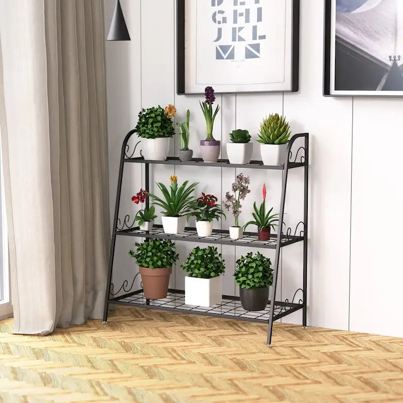 Costway Support à Plantes Métal à 3 Niveaux Étagère Porte-Pots Présentoir à Fleurs