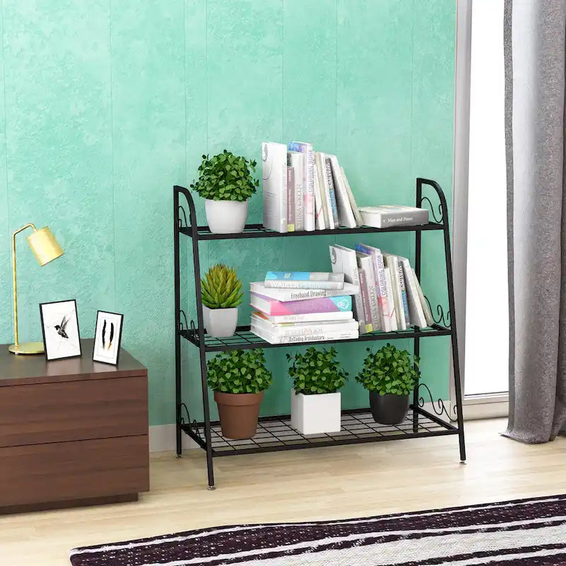 Costway Support à Plantes Métal à 3 Niveaux Étagère Porte-Pots Présentoir à Fleurs